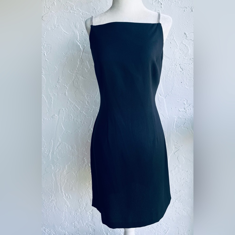 BLACK ELEGANT COCKTAIL PARTY DRESS 2 STRANDS OF  RHINESTONES ON SHOULDERS